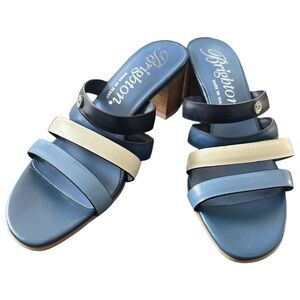 Brighton Tasia Sandals Blue Multi Strap Block Heel Size 9.5 Made in Italy NWT
